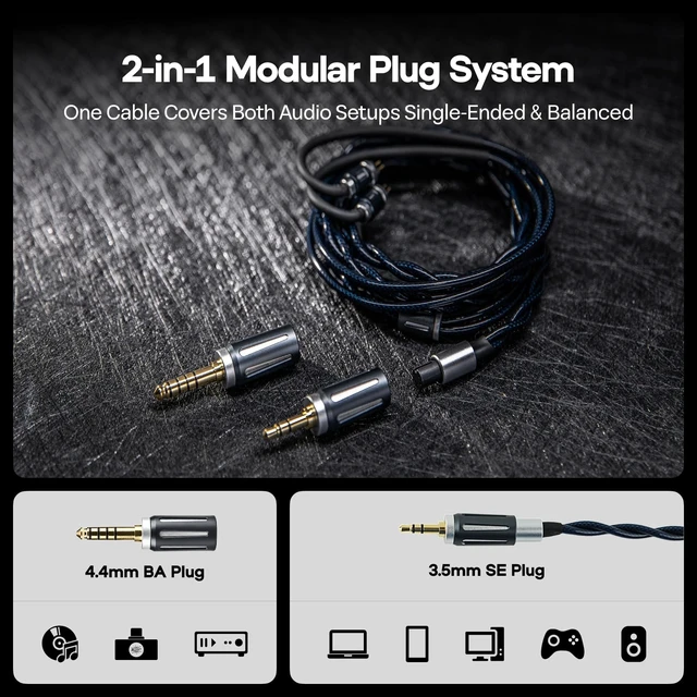 Alt view image 5 of 7 - Thieaudio Midnix 2 Core 6N Single Crystal Copper IEM Cable, 2Pin Dual 3.5mm/4.4mm Plugs, Litz Type4, 1.2M Upgrade Replacement Cord for Pro-Grade HiFi Monitor Earphones