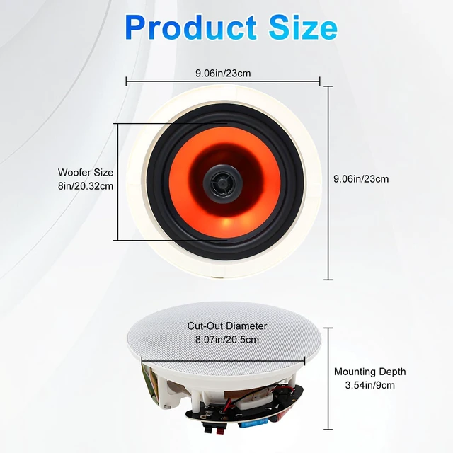 Alt view image 4 of 7 - 8 Inch 400 Watts High Power Ceiling Speakers - Flush Mount, Crisp Sound for Home Theater, Living Room, Office, Kitchen & Covered Patio1 Pair