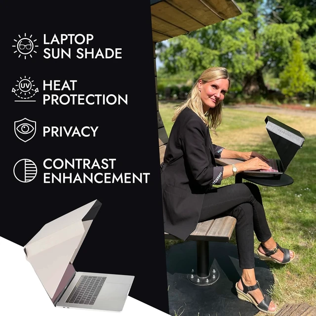Alt view image 2 of 7 - 4-in-1 Laptop Screen Shade Original Slim Hood Sun, Privacy, Heat & Contrast Protection, Lightweight & Travel-Friendly, Fits 1516 MacBook & PC, Patented, Starlight