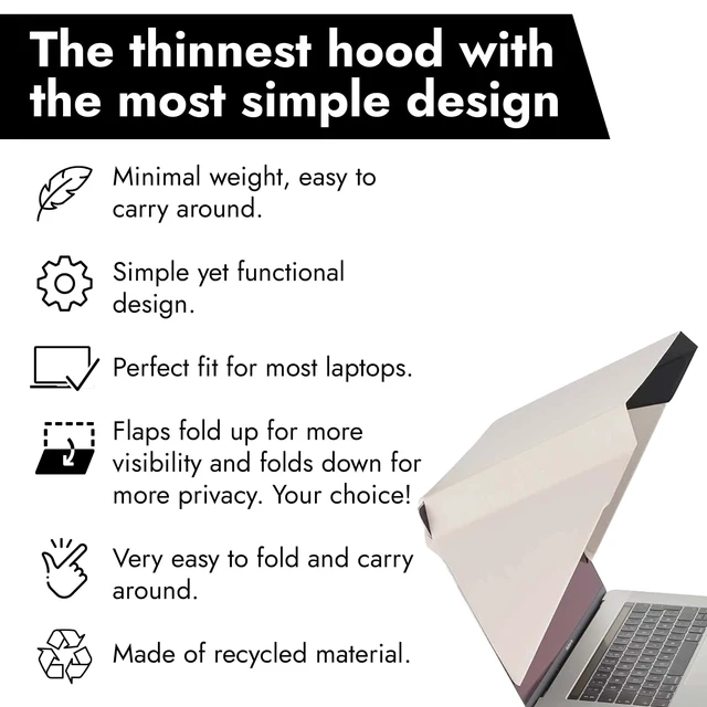 Alt view image 3 of 7 - 4-in-1 Laptop Screen Shade Original Slim Hood Sun, Privacy, Heat & Contrast Protection, Lightweight & Travel-Friendly, Fits 1516 MacBook & PC, Patented, Starlight