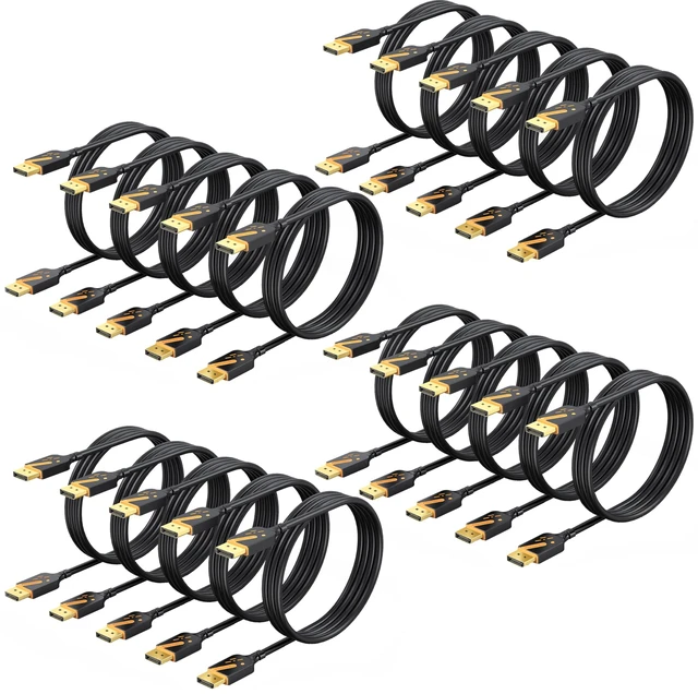 Main image of DisplayPort 1.2 Cable, 3FT, 20-Pack, 4K@60Hz, 2K@165Hz Orange-Accent Design, Gold-plated, 21.6Gbps, 3D & HDR, FreeSync/G-Sync, For Gaming Monitor, PC, TV, Graphics Card, Laptop