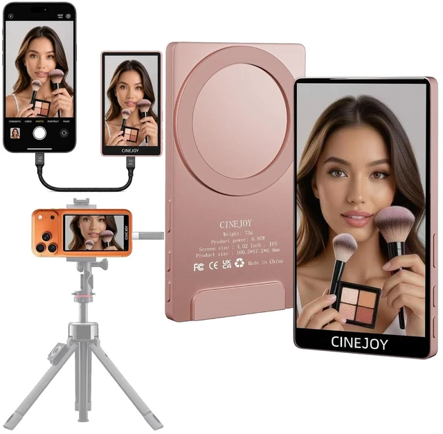 Main image of CineJoy M2 Wired Selfie Monitor Screen,for iPhone 15/16/17 (Not for 17air) Wired Connection, No Charging Required, No Battery, Zero Latency 4K 120fps with Mic Port for TikTok Live Streaming(Pink)