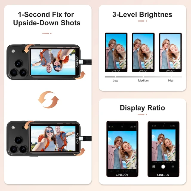 Alt view image 7 of 7 - CineJoy M2 Wired Selfie Monitor Screen,for iPhone 15/16/17 (Not for 17air) Wired Connection, No Charging Required, No Battery, Zero Latency 4K 120fps with Mic Port for TikTok Live Streaming(Pink)