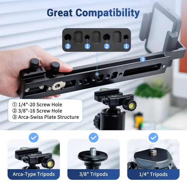 Alt view image 4 of 7 - Upped Film Digitizing Adapter for 35mm Film Negative Converting to Digital for 12 Film Negative Converting to Digital, Adjustable Slider Rail Film Digitizer w Arca-Swiss & Tripod Mount Film Holder