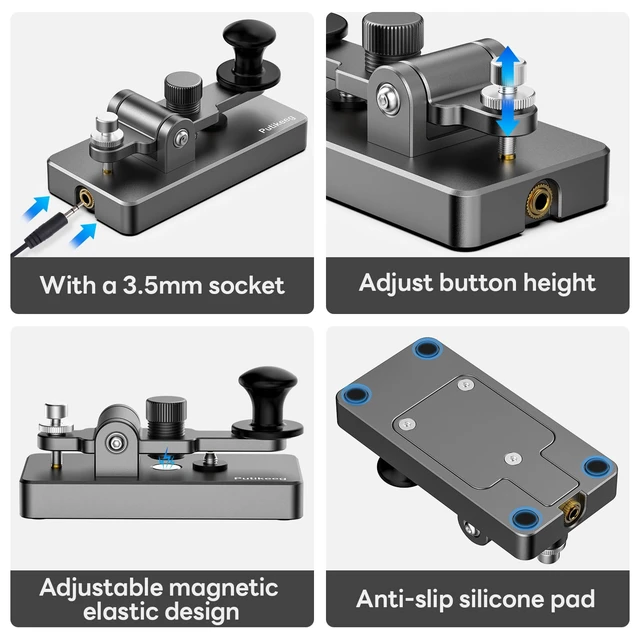 Alt view image 2 of 7 - Classical Morse Mini Code Key Morse Code Paddle Aluminum Alloy Mini-Key CW Portable Practice Key Grey