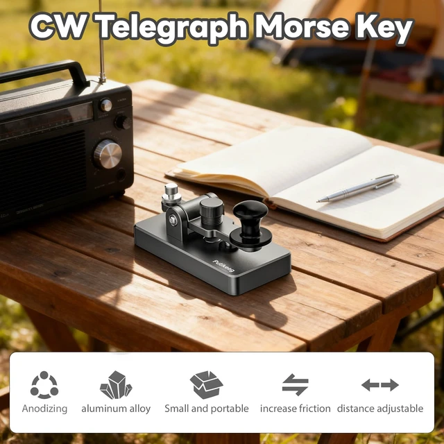 Alt view image 4 of 7 - Classical Morse Mini Code Key Morse Code Paddle Aluminum Alloy Mini-Key CW Portable Practice Key Grey