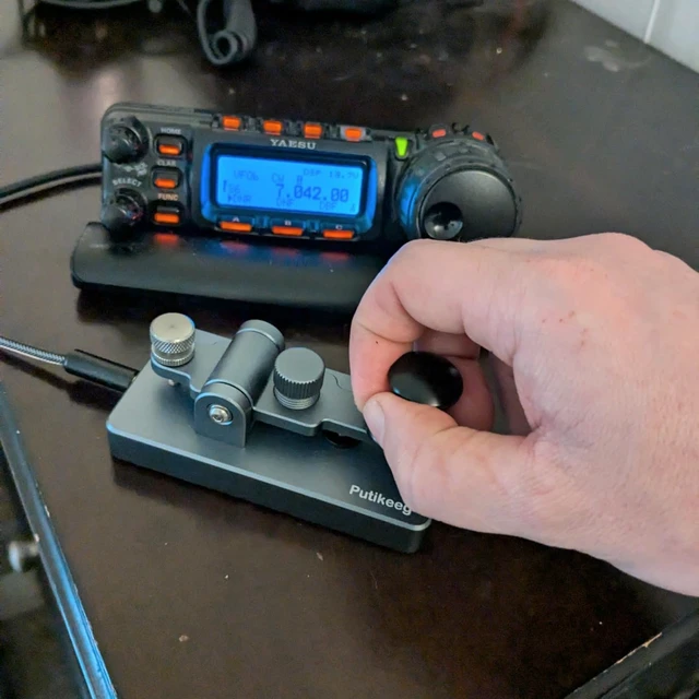 Alt view image 6 of 7 - Classical Morse Mini Code Key Morse Code Paddle Aluminum Alloy Mini-Key CW Portable Practice Key Grey