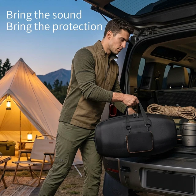 Alt view image 3 of 7 - Carrying Case for JBL Boombox 4, Portable Speaker Travel Bag Hard EVA Shell, Soft Lining, Shoulder Strap, Cable Pouch, Camping, Road Trips, Outdoor Parties, Black Inside - Case Only