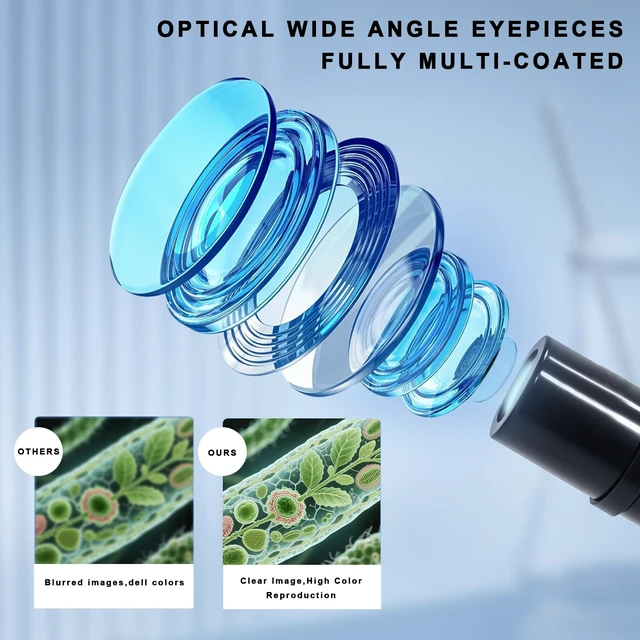 Alt view image 4 of 7 - M2 Dual Power Supply Compound Monocular Microscope 40X-2000X for Adults & Students All-Metal STEM Lab Kit with Glass Optics, Dual LED, Slides & Carry Case