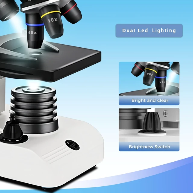Alt view image 7 of 7 - M2 Dual Power Supply Compound Monocular Microscope 40X-2000X for Adults & Students All-Metal STEM Lab Kit with Glass Optics, Dual LED, Slides & Carry Case