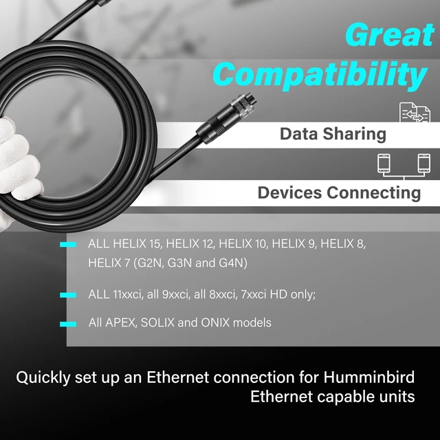 Alt view image 3 of 7 - AS EC 30E 720073-4 Ethernet Cable 30 Feet Replace for Humminbird Black Fit for Helix, APEX, SOLIX and Onix Models
