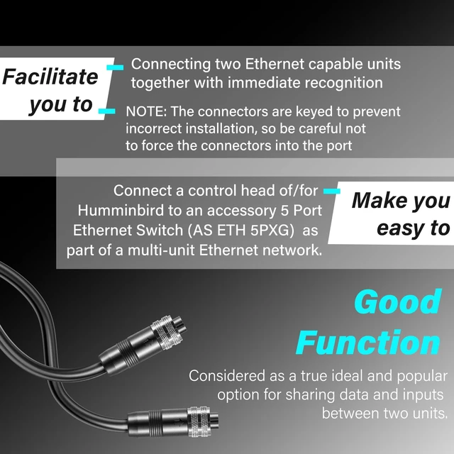 Alt view image 4 of 7 - AS EC 30E 720073-4 Ethernet Cable 30 Feet Replace for Humminbird Black Fit for Helix, APEX, SOLIX and Onix Models