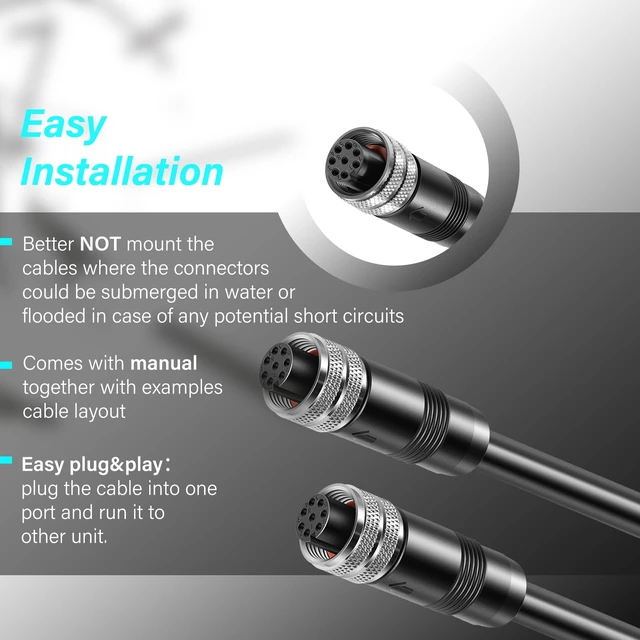 Alt view image 6 of 7 - AS EC 30E 720073-4 Ethernet Cable 30 Feet Replace for Humminbird Black Fit for Helix, APEX, SOLIX and Onix Models