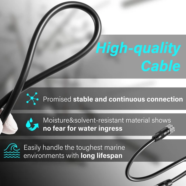 Alt view image 5 of 7 - AS EC 30E 720073-4 Ethernet Cable 30 Feet Replace for Humminbird Black Fit for Helix, APEX, SOLIX and Onix Models