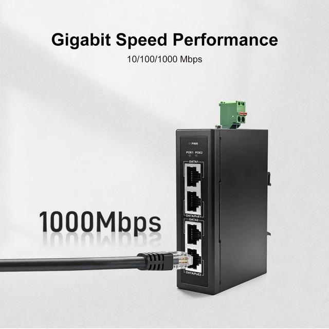 Alt view image 7 of 7 - POE302IT 2-Port 60W Gigabit Industrial PoE++ Injector Hardened industrial housing, IEEE 802.3af/at compliant, 1248V DC input, 48V PoE midspan + standard DIN rail mounting support