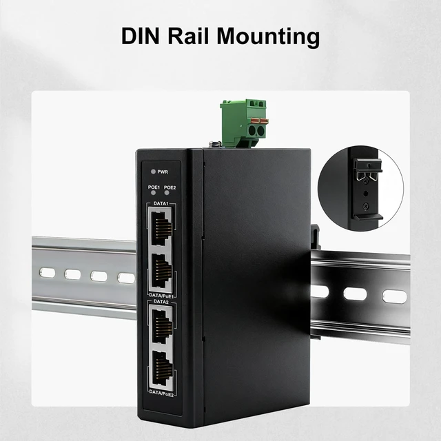 Alt view image 6 of 7 - POE302IT 2-Port 60W Gigabit Industrial PoE++ Injector Hardened industrial housing, IEEE 802.3af/at compliant, 1248V DC input, 48V PoE midspan + standard DIN rail mounting support