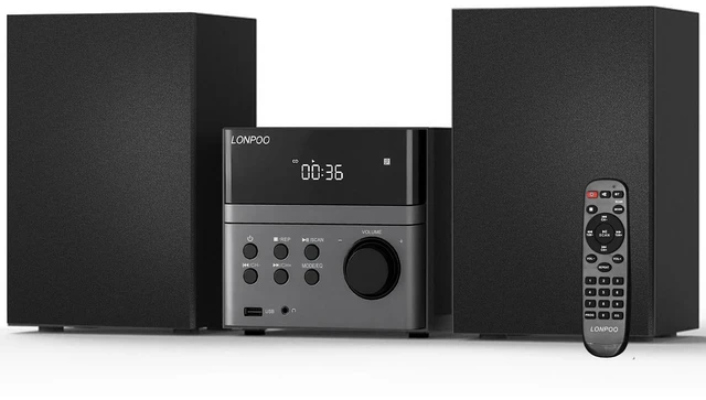 Main image of Home CD Stereo Shelf System, 30W Micro HiFi System with Bluetooth CD Player, FM Radio, USB Playback, AUX-in, Headphone Jack, Remote Control, DSP