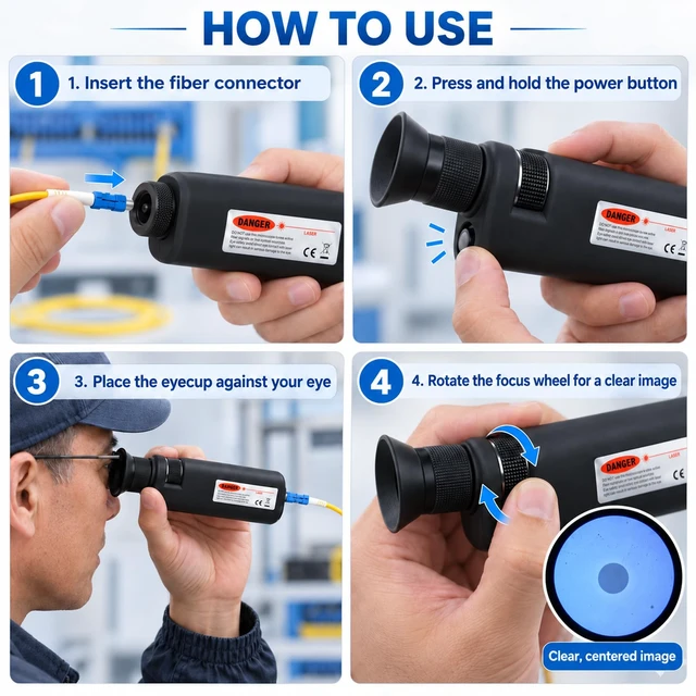 Alt view image 6 of 7 - 400x Handheld Fiber Optic Microscope Inspection Tool Portable Microscope Fiber Optic Tools Lighted Pocket Microscope LED Light Coaxial Illumination 2.5mm FC SC ST and 1.25mm LC Adapter