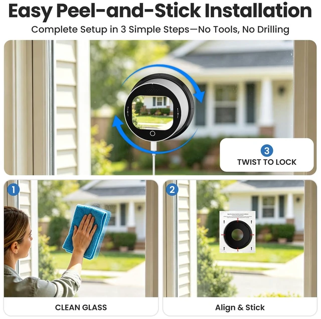 Alt view image 7 of 7 - 2K Window Camera, LCD Touchscreen,24/7 Recording,2Pack Indoor Camera for Home Security,2.4&5GHz WiFi,No Drill,Anti-Glare Color Night Vision,AI Motion Detection,Plug in