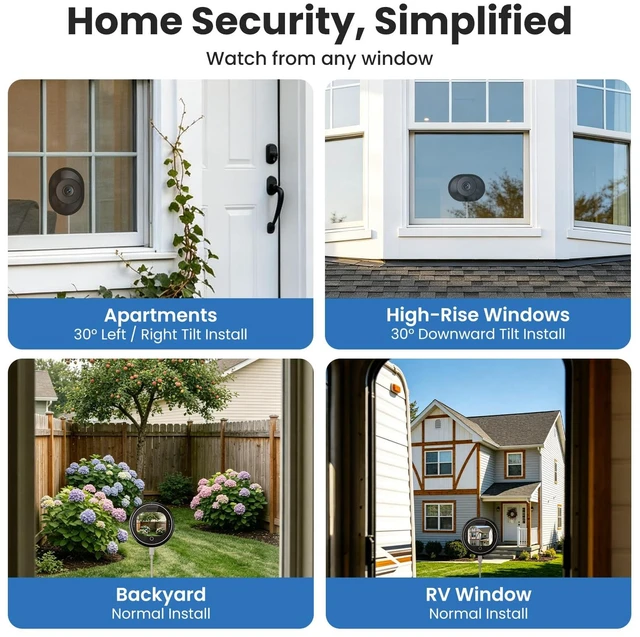 Alt view image 6 of 7 - 2K Window Camera, LCD Touchscreen,24/7 Recording,2Pack Indoor Camera for Home Security,2.4&5GHz WiFi,No Drill,Anti-Glare Color Night Vision,AI Motion Detection,Plug in