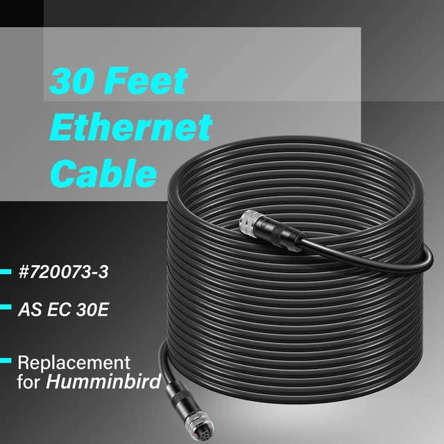 Alt view image 2 of 7 - AS EC 30E 720073-4 Ethernet Cable 30 Feet Replace for Humminbird Black Fit for Helix, APEX, SOLIX and Onix Models