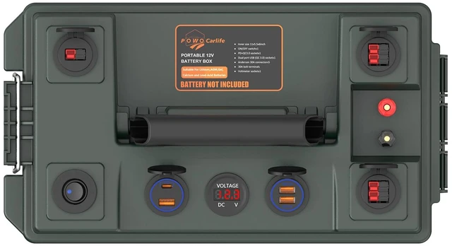 Alt view image 3 of 7 - 12V Portable Waterproof Battery Box for 30/20/10Ah Lifepo4 Battery RV Boat Portable Power Station for Amateur Radio/Auto/Trailer/RV/Boat, QC3.0 Quickly Charger, PD 18W, 30A Anderson Plug