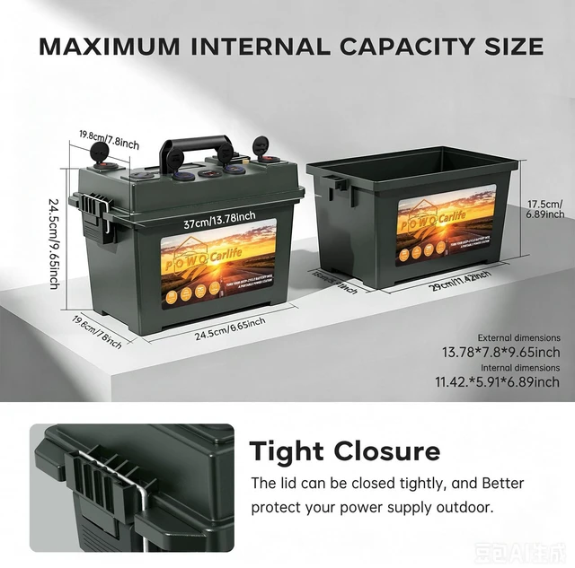 Alt view image 5 of 7 - 12V Portable Waterproof Battery Box for 30/20/10Ah Lifepo4 Battery RV Boat Portable Power Station for Amateur Radio/Auto/Trailer/RV/Boat, QC3.0 Quickly Charger, PD 18W, 30A Anderson Plug