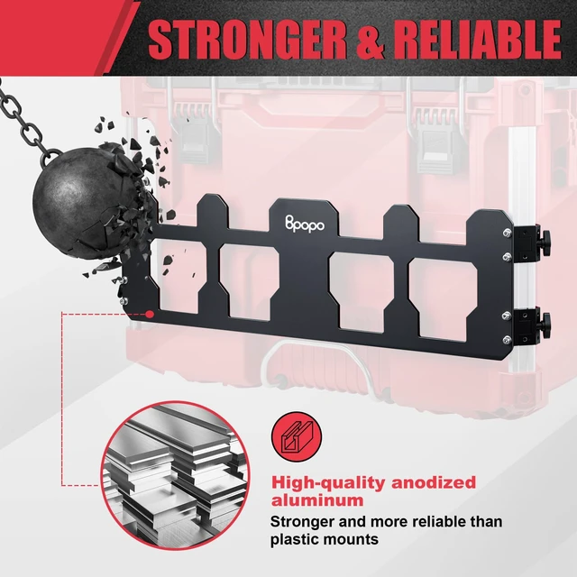 Alt view image 3 of 6 - Mounting Plate Compatible with Milwaukee PACKOUT Tool Boxes, Front Rail Organizer Bracket for Rolling Tool Box, Aluminum Storage Mount for Organizers, Crates, Radio & Toolbox Accessories