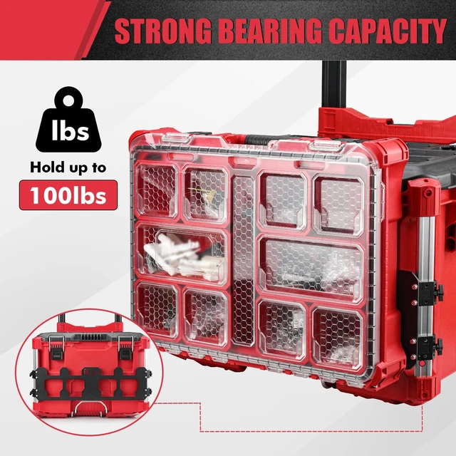 Alt view image 4 of 6 - Mounting Plate Compatible with Milwaukee PACKOUT Tool Boxes, Front Rail Organizer Bracket for Rolling Tool Box, Aluminum Storage Mount for Organizers, Crates, Radio & Toolbox Accessories