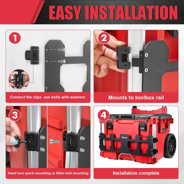 Alt view image 6 of 6 - Mounting Plate Compatible with Milwaukee PACKOUT Tool Boxes, Front Rail Organizer Bracket for Rolling Tool Box, Aluminum Storage Mount for Organizers, Crates, Radio & Toolbox Accessories