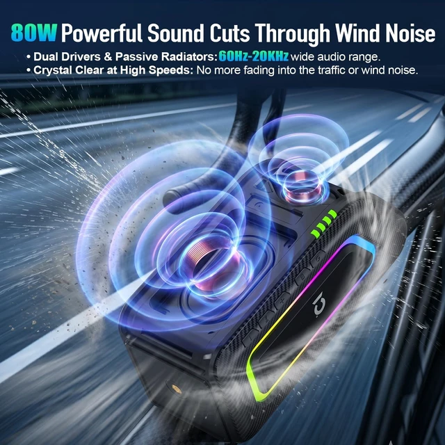 Alt view image 3 of 7 - SHIDU Portable Bluetooth Bike Speaker, 80W Bicycle Speaker, IP67 Waterproof | Plays to 120dB, Outdoor Speaker with Deep Bass, BT5.3, 4800mAh Battery, RGB Lights, Support TF Card/USB/AUX,TWS