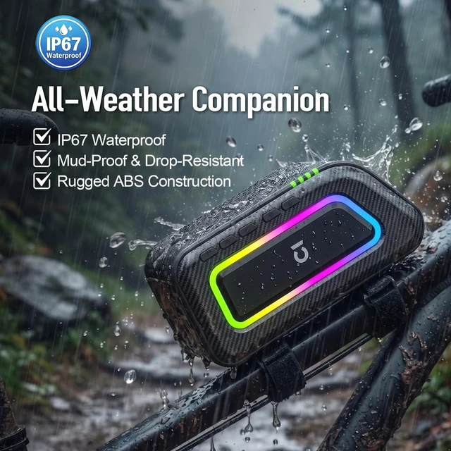Alt view image 4 of 7 - SHIDU Portable Bluetooth Bike Speaker, 80W Bicycle Speaker, IP67 Waterproof | Plays to 120dB, Outdoor Speaker with Deep Bass, BT5.3, 4800mAh Battery, RGB Lights, Support TF Card/USB/AUX,TWS