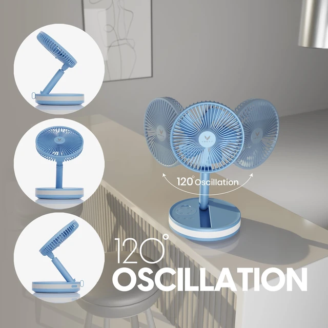 Alt view image 6 of 7 - Portable Fan - Wireless Battery Operated Fan - 4 Speeds - LED Lighting - Carry Case & Remote Control - Cruise Travel - Outdoor Travel RV Power Bank With USB-C Port (Blue with Case)