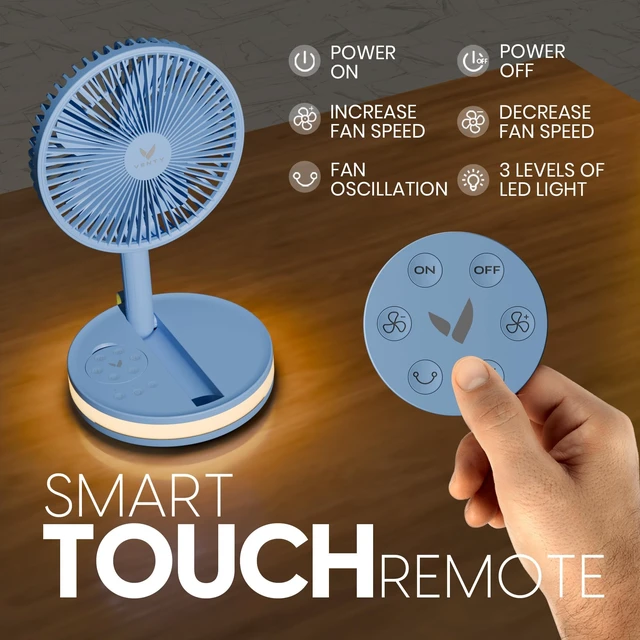 Alt view image 5 of 7 - Portable Fan - Wireless Battery Operated Fan - 4 Speeds - LED Lighting - Carry Case & Remote Control - Cruise Travel - Outdoor Travel RV Power Bank With USB-C Port (Blue with Case)