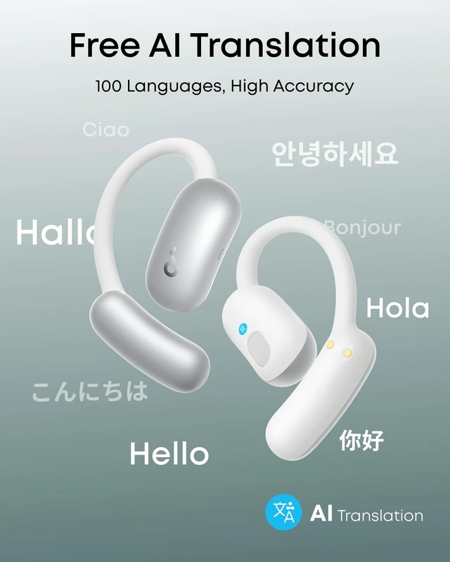 Alt view image 2 of 7 - AeroFit 2 by Anker Open Ear Earbuds, AI Assistant Earbuds AI Assistant, Real-Time Translation, 4 Adjustable Positions, 42H Playtime, Rich Bass, Hi-Res, IP55, AI Clear Calls