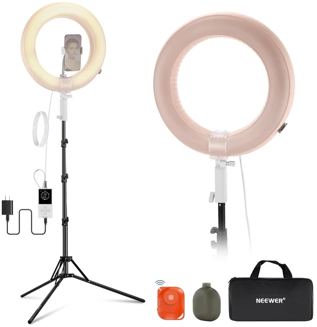 Main image of 14" Inflatable Large Ring Light with Tripod Stand/Phone Holder/Remote, 35W Portable LED Ringlight 2900-6500K 2400lux CRI95+ for iPhone Selfie Streaming Video Recording Makeup Lash Studio, RA14B