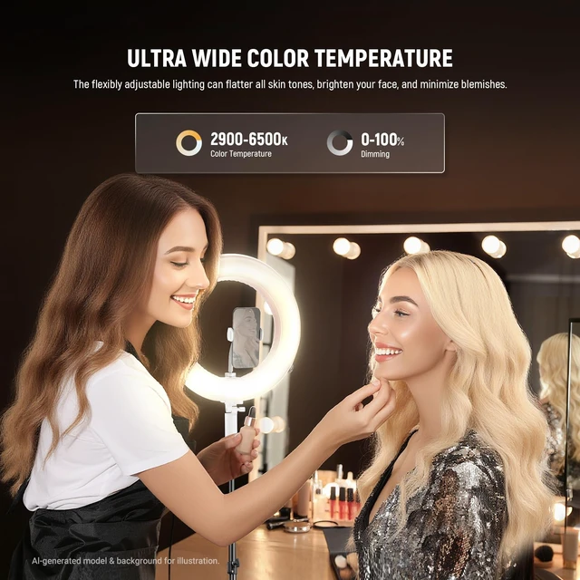 Alt view image 3 of 7 - 14" Inflatable Large Ring Light with Tripod Stand/Phone Holder/Remote, 35W Portable LED Ringlight 2900-6500K 2400lux CRI95+ for iPhone Selfie Streaming Video Recording Makeup Lash Studio, RA14B