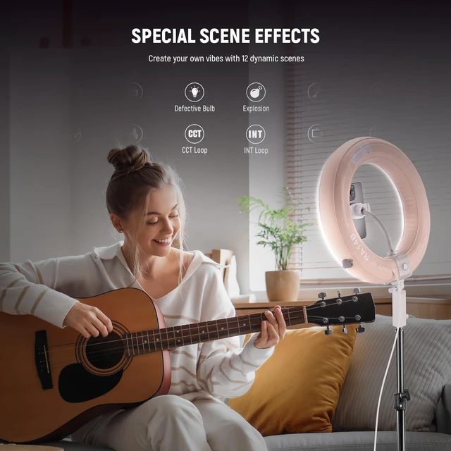 Alt view image 4 of 7 - 14" Inflatable Large Ring Light with Tripod Stand/Phone Holder/Remote, 35W Portable LED Ringlight 2900-6500K 2400lux CRI95+ for iPhone Selfie Streaming Video Recording Makeup Lash Studio, RA14B