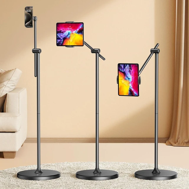 Main image of [Height-Adjustable & 360° Rotation Tablet Floor Stand Stable Base Aluminum Alloy iPad Stand Floor Holder for iPad Mini Air Pro 12.9/9.7, Monitor, Kindle, iPhone 18, Cell Phones (4.7"-15.6")