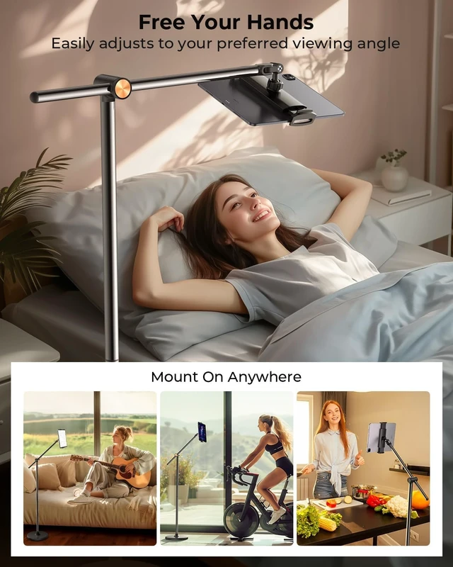 Alt view image 5 of 6 - [Height-Adjustable & 360° Rotation Tablet Floor Stand Stable Base Aluminum Alloy iPad Stand Floor Holder for iPad Mini Air Pro 12.9/9.7, Monitor, Kindle, iPhone 18, Cell Phones (4.7"-15.6")