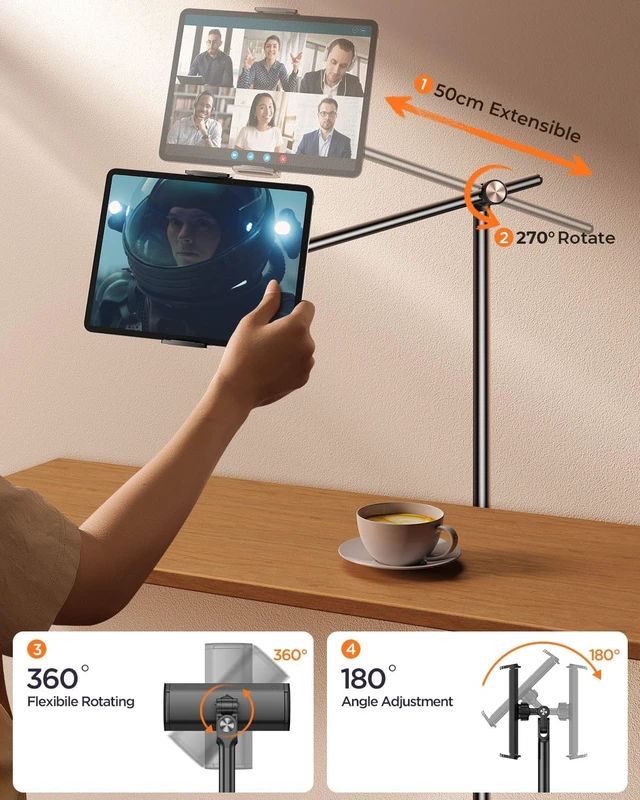 Alt view image 3 of 6 - [Height-Adjustable & 360° Rotation Tablet Floor Stand Stable Base Aluminum Alloy iPad Stand Floor Holder for iPad Mini Air Pro 12.9/9.7, Monitor, Kindle, iPhone 18, Cell Phones (4.7"-15.6")