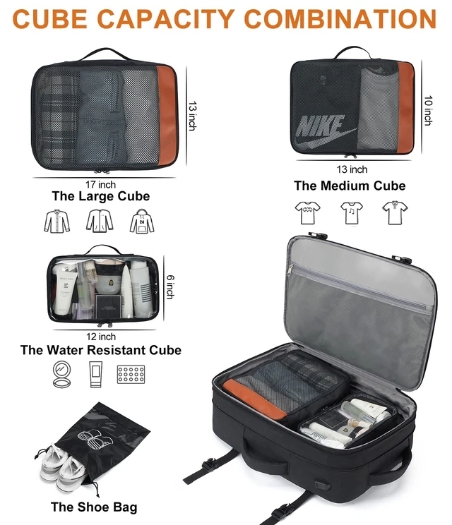 Alt view image 3 of 7 - 22" Expandable Carry On Travel Backpack With 4 Packing Cubes Flight Approved, Fits 20 Inch Laptop, Water-Resistant, Suitcase Backpack, Business Weekender Luggage, Gift For Men & Women