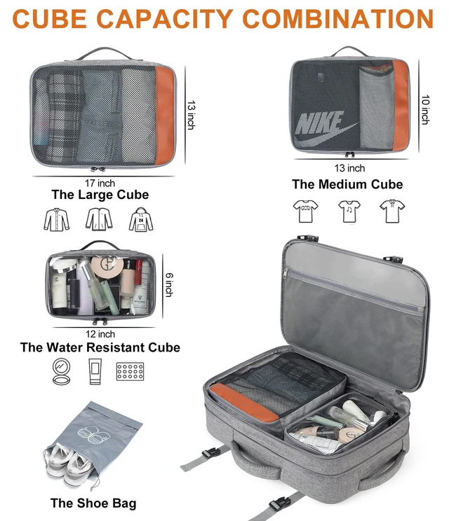Alt view image 3 of 7 - 22" Expandable Carry On Travel Backpack With 4 Packing Cubes Flight Approved, Fits 20 Inch Laptop, Water-Resistant, Suitcase Backpack, Business Weekender Luggage, Gift For Men & Women