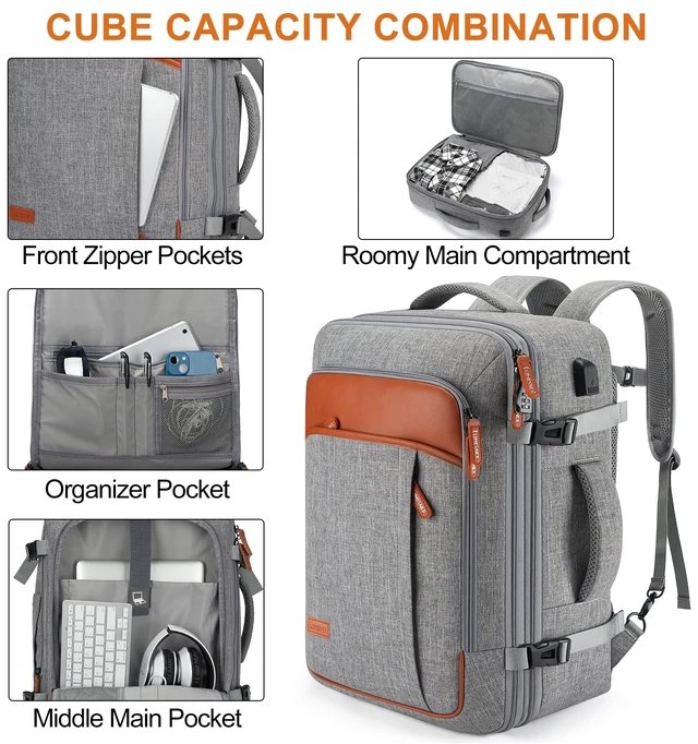Alt view image 4 of 7 - 22" Expandable Carry On Travel Backpack With 4 Packing Cubes Flight Approved, Fits 20 Inch Laptop, Water-Resistant, Suitcase Backpack, Business Weekender Luggage, Gift For Men & Women