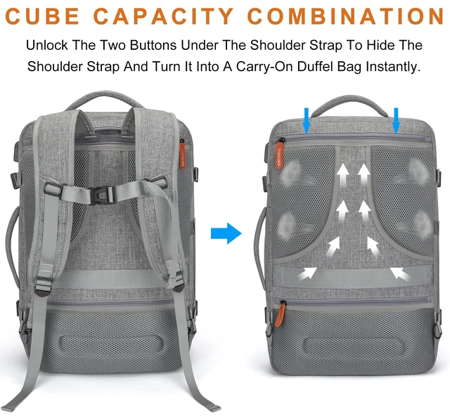 Alt view image 5 of 7 - 22" Expandable Carry On Travel Backpack With 4 Packing Cubes Flight Approved, Fits 20 Inch Laptop, Water-Resistant, Suitcase Backpack, Business Weekender Luggage, Gift For Men & Women
