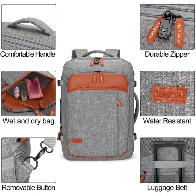Alt view image 6 of 7 - 22" Expandable Carry On Travel Backpack With 4 Packing Cubes Flight Approved, Fits 20 Inch Laptop, Water-Resistant, Suitcase Backpack, Business Weekender Luggage, Gift For Men & Women