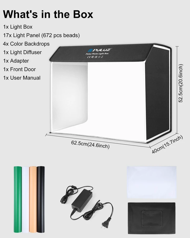 Alt view image 7 of 7 - 24x16 inch Photo Box, Large Photo Studio Light Box Photography, Professional 3000-6500k Dimmable Shooting Tent Kit with 672 LED Lights & 4 Backdrop for Jewelry and Food Product Photography