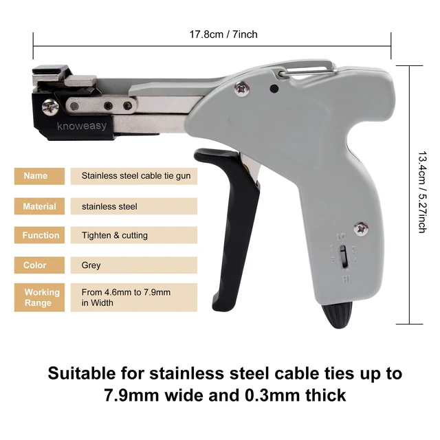 Alt view image 4 of 6 - 600N Stainless Steel Zip Tie Gun, Flush Cut Tool, Cable Management Cable management and automotive work; Designed for accurate product selection; Practical for professional and DIY projects