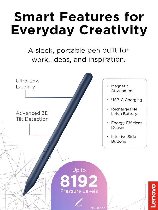 Alt view image 3 of 6 - Yoga Pen 2 with Magnetic Pen Case, AES 3.0 Stylus with 8192 Pressure Levels, USB C Rechargeable, Tilt Detection, Multi Protocol Support for Yoga 2 in 1 PCs, Cosmic Blue