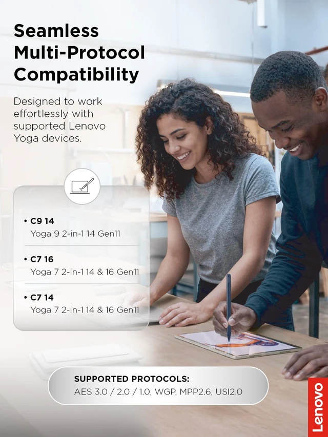 Alt view image 4 of 6 - Yoga Pen 2 with Magnetic Pen Case, AES 3.0 Stylus with 8192 Pressure Levels, USB C Rechargeable, Tilt Detection, Multi Protocol Support for Yoga 2 in 1 PCs, Cosmic Blue